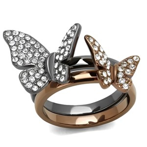 Slickblue Butterfly Design Ring, Stainless Steel Women's Jewelry, Two-Tone Finish, Clear Crystals, Sizes 5-10 - 1 of 4