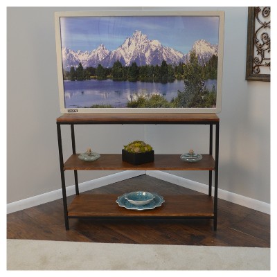 Chestnut and Black Industrial Console with Storage Shelves