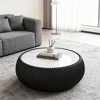 Gulches Light Marble Top Round Drum Shape Leather Indoor Coffee Table 27x27x13 Inch Modern Living Room Sofa Table - 2 of 4