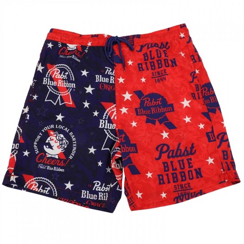 Pabst Blue Ribbon Mens Pabst Blue Ribbon PBR Patriotic Swimming Board Shorts - Large