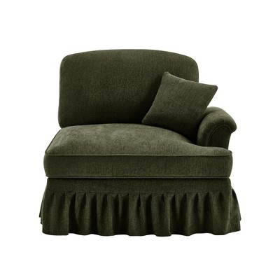 Vynxaria Chenille Sofa with 1 Pillow Green, Detachable Ruffle Skirts, Multi-Module Configurations, Curved Design, Silver Thread Embellished
