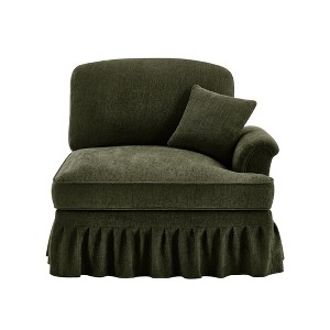 Vynxaria Chenille Sofa with 1 Pillow Green, Detachable Ruffle Skirts, Multi-Module Configurations, Curved Design, Silver Thread Embellished - 1 of 4