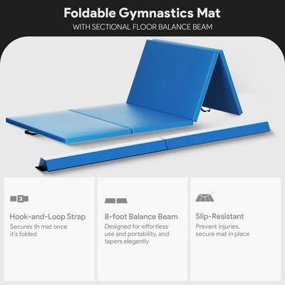 Blue Extra Thick High Density Gymnastics Mat with Sectional Floor Balance Beam