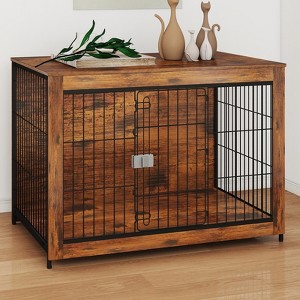 XBRIGH 27/32/38/43in Wooden Dog Crate Furniture with Lock, Indoor Decorative End Table Dog Kennel for Small/Medium Dogs - 1 of 4