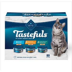 Blue Buffalo Tasteful Chicken, Turkey, Ocean Fish and Tuna Pate Flavoured Variety Wet Cat Food Pack - 5.5oz/24ct - 1 of 4