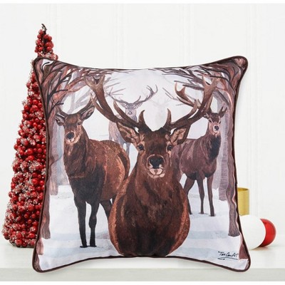 18" Square Deer Descending Winter Throw Pillow