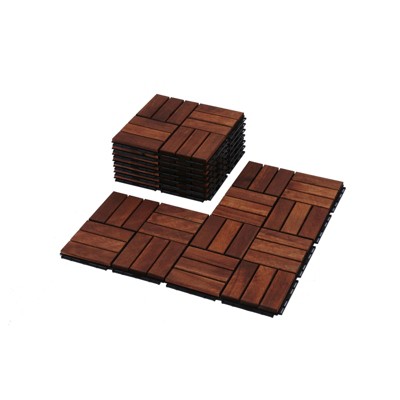 DSVIMOY 12" Patio Deck Tiles, 10pcs DIY Module Interlocking Decking Tiles, Floor Tile for Porch Poolside, Balcony, Brown, 12"*12"*0.8"