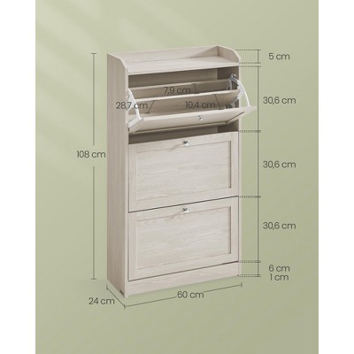 Beige Wooden Shoe Cabinet with 3 Flip Drawers