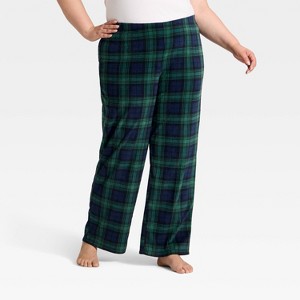Women's Plaid Microfleece Holiday Matching Family Pajama Pants - Wondershop™ Navy Blue - 1 of 4