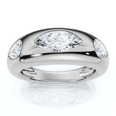 Pompeii3 1 1/10Ct Sloan Flush Set Marquise Diamond Dome Band 14k Gold Lab Created