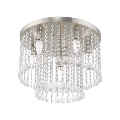 Elizabeth Sparkle 6-Light Indoor/Outdoor Crystal Flush Mount, Brushed Nickel