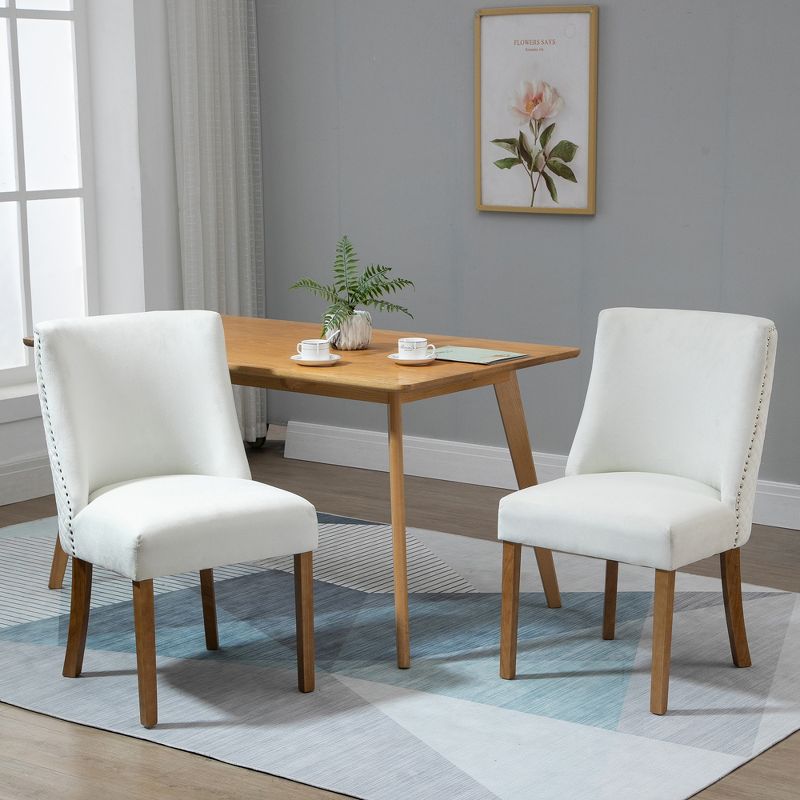 HOMCOM Modern Dining Chairs Set of 2 with High Back, Upholstered Seats and Solid Wood Legs for Kitchen, 2 of 11