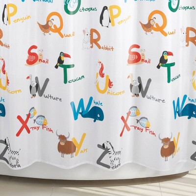 Animal Alphabet Multicolor Polyester Kids' Shower Curtain