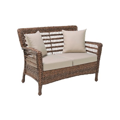 Modern Concept Faux Sea Grass Resin Rattan patio Loveseat - W Unlimited