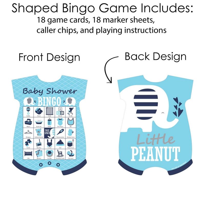 Big Dot of Happiness Blue Elephant - Picture Bingo Cards and Markers - Baby Shower Shaped Bingo Game - Set of 18, 3 of 5