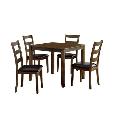 5pc Dining Table Set with Leatherette Seating Brown - Benzara