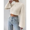 Coolmee Women's Cropped Sweater Knit Long Sleeve Crewneck Soft Pullover Sweater Fall Top - 3 of 4