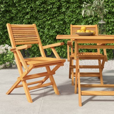 vidaXL Folding Garden Chair Set of 2 Natural Teak Solid teak wood