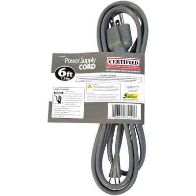 Certified Appliance 15-Amp Gray Straight Plug Power Cord, 6ft