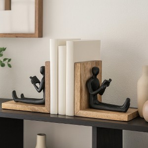 Artistic Man Reading Bookends - Decorative Book Accessories - Sculptural Book Ends for Bookshelf or Office & Desk Decor - Set of 2, 6", Brown & Black - 1 of 4