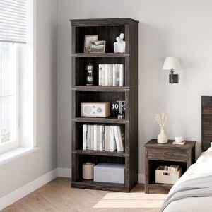 5-Shelf Bookcase, 67.4" Tall Wooden Bookshelf with Storage, Farmhouse Display Shelves for Home & Office - 1 of 4