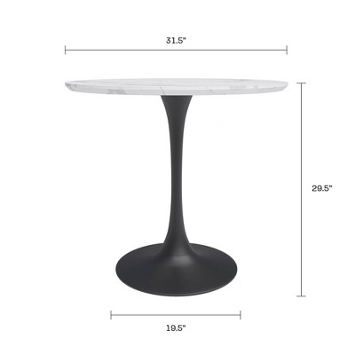 Contemporary 31.5" Round Marble Dining Table with Black Base