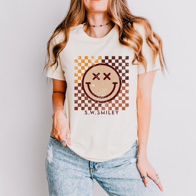 Simply Sage Market S.W.Smiley Fall Checkered Smiley Short Sleeve Tee