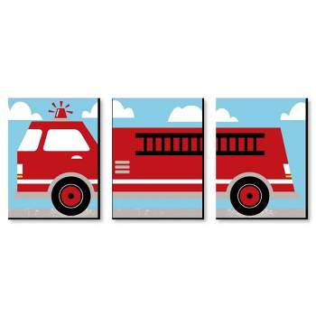 Big Dot of Happiness Fired Up Fire Truck - Firefighter Firetruck Nursery Wall Art and Kids Room Decor - Gift Ideas - 7.5 x 10 inches - Set of 3 Prints