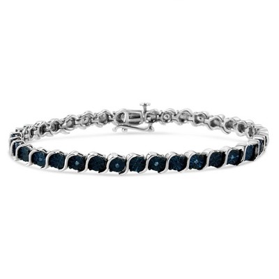 Haus of Brilliance Silver 1/10 Cttw Miracle-Set Treated Blue Diamond "S" Link Tennis Bracelet