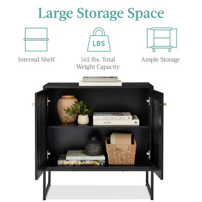 Black and Rattan 2-Door Storage Cabinet with Elevated Legs