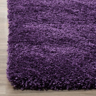 Purple Square Hand-Knotted Shag Synthetic Rug