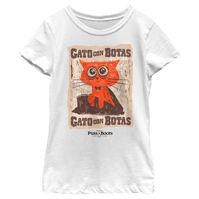 Girl's Puss in Boots: The Last Wish Gato Con Botas Poster  T-Shirt - White - Large