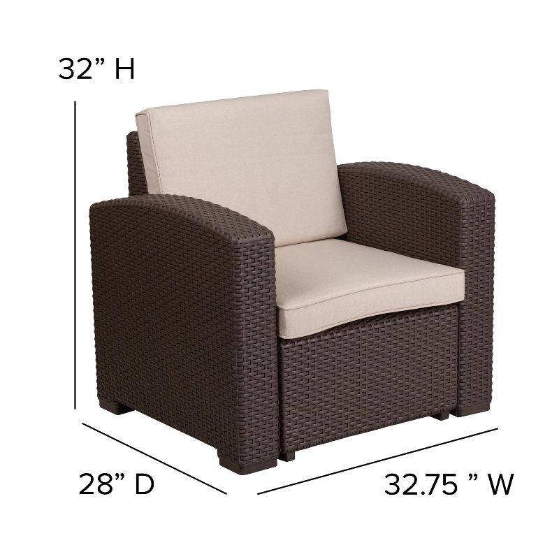 Flash Furniture 4 Piece Outdoor Faux Rattan Chair, Sofa and Table Set in Chocolate Brown, 5 of 12