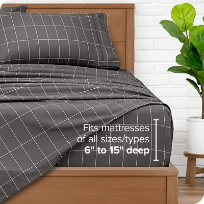 Queen Grid Grey/White Microfiber Deep Pocket Sheet Set