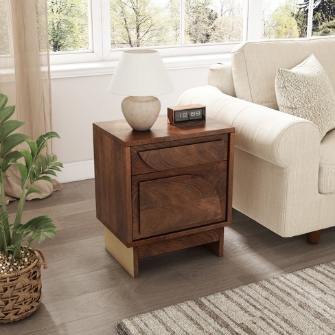 Brown Small Solid Wood Nightstand With Drawers Dark Wood Bedside Table cuddlewood Target