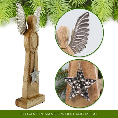 Handcrafted Mango Wood and Metal Angel Statue with Star