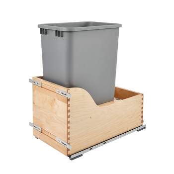 Rev-A-Shelf Pullout Trash Can for Kitchen Cabinet 50 Quart 12.5 Gallon Bottom Mount, Rear Storage, Undermount Soft-Close Slides, Silver, 4WCSC-155DM-1