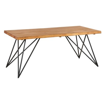 Lifestorey Phyllis Dining Table Natural/Black: Solid Pine Wood, Architectural Metal Legs, Seats 6