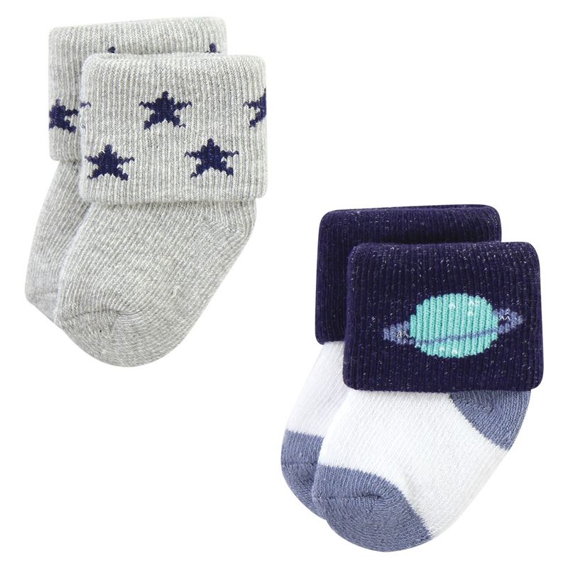 Hudson Baby Infant Boy Cotton Rich Newborn and Terry Socks, Solar System, 5 of 7