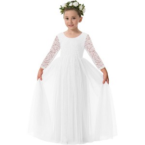 2Bunnies Paisley Lace Tulle Long Sleeve Maxi Flower Girl Dress - 1 of 4