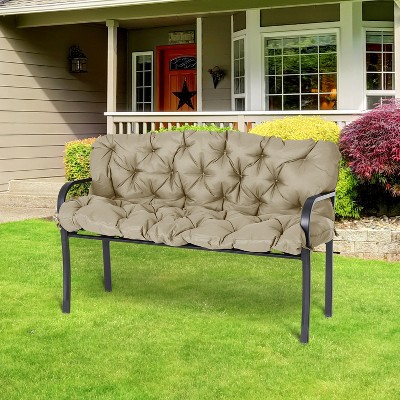 Khaki Tufted 3-Seater Outdoor Bench Cushion with Backrest