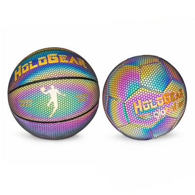 HoloGear Holographic Glowing Reflective Leather Basketball, 29.5 Inch & HoloGear Reflective Light Holographic Soccer Ball Football, Combo Pack