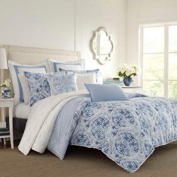 Laura Ashley - King Nora Reversible Comforter & Sham Set Blue : Target