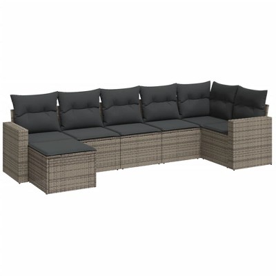vidaXL 7 Piece Patio Sofa Set with Cushions Gray Poly Rattan - Without Table