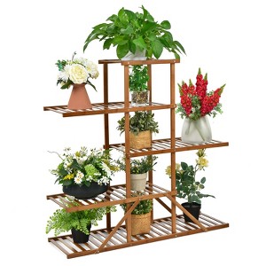 Tangkula 5 Tiers Bamboo Plant Stand for Indoor Plants Multiple Utility Shelf Free Standing Storage Rack Pot Holder Brown/Natural - 1 of 4