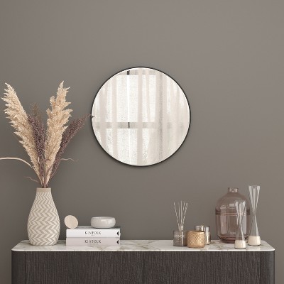 Monaco 26" Round Sleek Black Metal Framed Accent Mirror