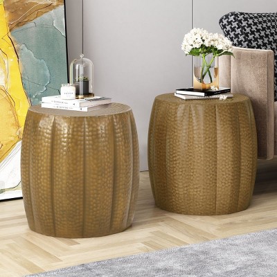 Modern Sofa Side Table Metal Drum End Table Pumpkin Pedestal Side Table Small Coffee Tables For Living Room-Cuddlewood