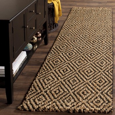 Handmade Geometric Off-White Non-Slip Jute Runner Rug 27"x12"