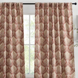 HLC.ME Messina Paisley Damask Back Tab Rod Pocket - Light Reducing Window Curtain Panels, Set of 2 - 1 of 4
