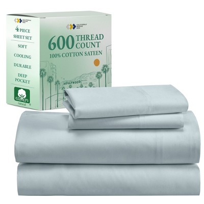 5-Star Luxury Sheet Set | 600 Thread Count 100% Cotton Sateen | Soft & Crisp Bed Sheets with Deep Pockets by California Design Den